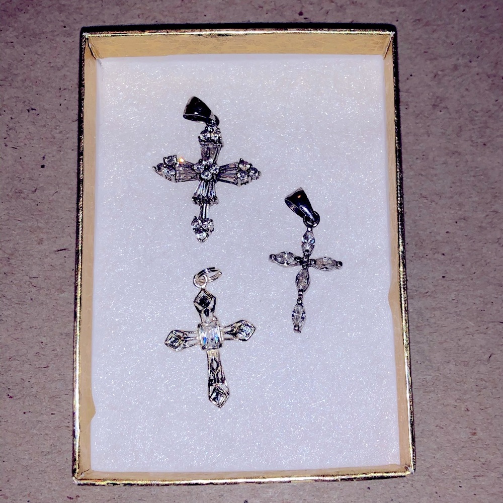 Swarovski Macy’s JcPenny Silver Cross Pendant SET